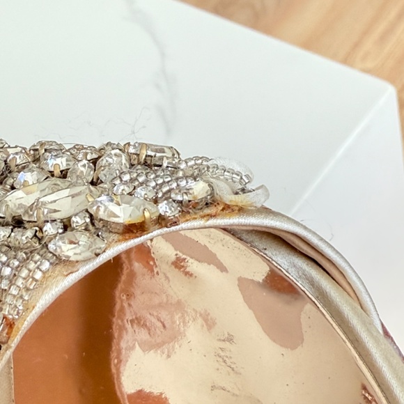 Badgley Mischka Libby Crystal Embellished Evening Shoe in Cream Satin - Picture 10 of 11